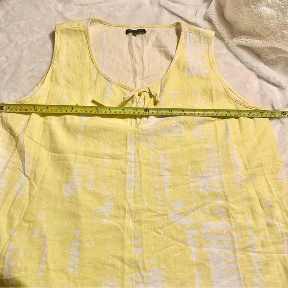 For Cynthia Linen Top XL Yellow White Blotchy Retro Keyhole Ties Linen Viscose - Picture 12 of 14